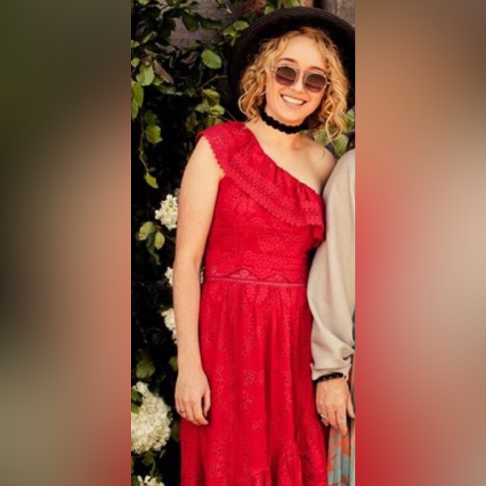 The Kooples One-Shoulder Red Eyelet Dress